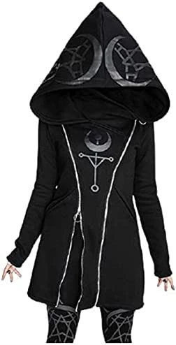 Deals ๐งจ Zip Up Hoodie For ๐ฉ Women Punk Gothic Clothes Vintage Sweatshirt Long Sleeve Black Tops Fall Loose Fit Cardigan ๐งฅ Coat 7-black โ๏ธ - Image 3