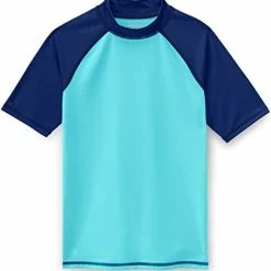 Buy 😍 TSLA UPF 50+ Youth Kids Rash Guard Short Sleeve, UV/SPF Surf Swim 👕 Shirt, Aqua Water 🩱 Swimsuit Top Short Sleeve Print Rashie Navy & Aqua 🥰