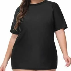 Flash Sale 😀 Hanna Nikole 👩 Women's Plus Size Rash Guard Short Sleeve UPF 50+ Swim 👕 Shirt Beach Tops Blue ✨
