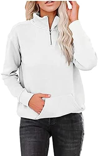 Coupon π SNKSDGM π© Women's Long Sleeve 1/4 Zipper Sweatshirts Casual Warm Lapel Zip Up Loose Pullover Tunic Tops With Pockets Activewear Qc1- Ze6-wine π₯ - Image 9