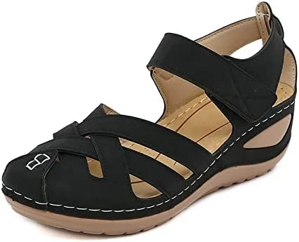 Deals 🔥 Women's ☀️ Summer 🩴 Sandals Ankle Strap Hollow Out Platform Beach Bohemia Gladiator Wedge 👟 Shoes Closed Toe 🩴 Sandals Blue 👍 - Image 5