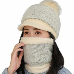 Buy ❤️ BCDlily 👩 Women Warm Pom Pom Beanie Hat Winter Hats Scarf Set Neck Warmer Skullies Visor Caps Black_a ⭐
