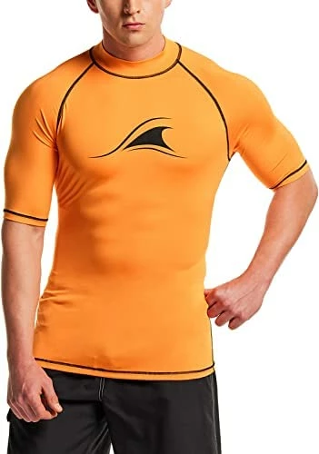 Best Pirce 🌟 TSLA Men's Rash Guard Swim 👚 Shirts, UPF 50+ Quick Dry Mid/Short Sleeve Swimming 👚 Shirt, UV/SPF Water Surf 👚 Shirts Swim Mid Sleeve Red & Black 🌟 - Image 10