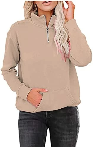 Coupon π SNKSDGM π© Women's Long Sleeve 1/4 Zipper Sweatshirts Casual Warm Lapel Zip Up Loose Pullover Tunic Tops With Pockets Activewear Qc1- Ze6-wine π₯ - Image 3