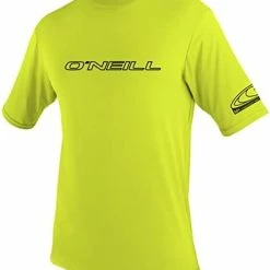 Hot Sale 🌟 O'Neill Wetsuits Kids' Youth Basic Skins 50+ Short Sleeve Rash Guard Lime 🎉