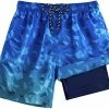 Wholesale 🤩 Cozople 6'' Boys Swim Trunks With Boxer Brief Liner Compression Swimwear Quick Dry Swim Shorts Bathing Suits 7-20 Years Blue Star 🎁