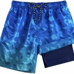 Wholesale 🤩 Cozople 6'' Boys Swim Trunks With Boxer Brief Liner Compression Swimwear Quick Dry Swim Shorts Bathing Suits 7-20 Years Blue Star 🎁