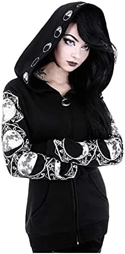 Deals ๐งจ Zip Up Hoodie For ๐ฉ Women Punk Gothic Clothes Vintage Sweatshirt Long Sleeve Black Tops Fall Loose Fit Cardigan ๐งฅ Coat 7-black โ๏ธ - Image 6