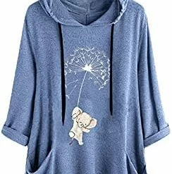 Buy 💯 Womens Cute Cat Ear Hoodies Novelty Printed Pullover Sweatshirt With Pocket Loose 3/4 Sleeve Hooded 👕 Shirt Tunic Blouse 12 - J1 Gray 👏