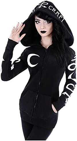 Deals ๐งจ Zip Up Hoodie For ๐ฉ Women Punk Gothic Clothes Vintage Sweatshirt Long Sleeve Black Tops Fall Loose Fit Cardigan ๐งฅ Coat 7-black โ๏ธ - Image 5