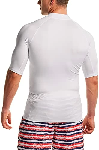 Best Pirce 🌟 TSLA Men's Rash Guard Swim 👚 Shirts, UPF 50+ Quick Dry Mid/Short Sleeve Swimming 👚 Shirt, UV/SPF Water Surf 👚 Shirts Swim Mid Sleeve Red & Black 🌟 - Image 2