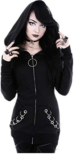 Deals ๐งจ Zip Up Hoodie For ๐ฉ Women Punk Gothic Clothes Vintage Sweatshirt Long Sleeve Black Tops Fall Loose Fit Cardigan ๐งฅ Coat 7-black โ๏ธ - Image 9