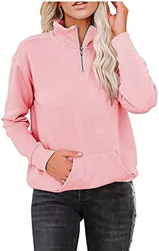 Coupon π SNKSDGM π© Women's Long Sleeve 1/4 Zipper Sweatshirts Casual Warm Lapel Zip Up Loose Pullover Tunic Tops With Pockets Activewear Qc1- Ze6-wine π₯ - Image 4