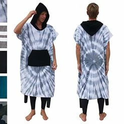 Coupon 👏 Thick Microfiber Surf Poncho (Wetsuit Changing Robe/Towel) [Choose Color] Gray With White Stripes (100% Cotton) 🎁