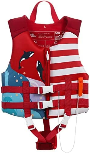 Best Pirce 🤩 Life Jacket For Kids, Child Size Watersports Swim Vest Flotation Device Trainer Vest With Survival Whistle, Easy On And Off, Suitable For 35-55 Lbs(Size M)/ 55-77 Lbs(Size L) Red + White Stri ⌛ - Image 14
