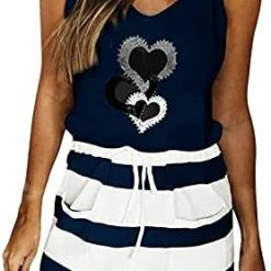 Deals 🥰 Crownhot ☀️ Summer Vest 👗 Dress Casual V-Neck Sleeveless Tank 👗 Dress Loose Bandage Stripe Print Vest Sling 👗 Dress Pockets White 🔥