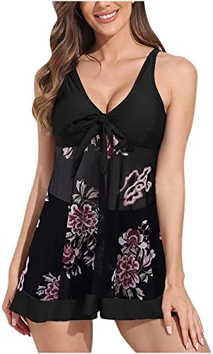 New 🛒 Tankini 🩱 Swimsuits For 👩 Women Two Piece Tummy Control Bathing Suits Floral Print Tank Top With Boyshorts 🌞 Summer Swimming Suits 04# Red 💯 - Image 14