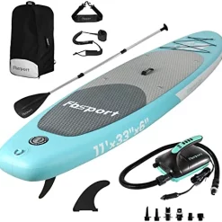 New ✔️ 11'×33"×6" Paddle Boards W/ Electric Pump，Inflatable Stand Up Paddle Board With ,Carry Bag, Non-Slip Deck, Leash, Adjustable Paddle For Youth & Adult Beginner，SUP Paddleboard 400LBS Capacity Green 🎁