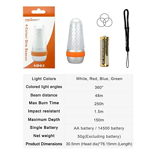 New π€© ORCATORCH SD03 Dive Beacon 4-Color-in-1 (Blue, Red, White, Green) 8 Modes Scuba Diving Signal Light With Constant Light Or Flashing Mode Night Dive LED Marker Light, For 150M Underwater Diving π₯ 7 New π€© ORCATORCH SD03 Dive Beacon 4-Color-in-1 (Blue, Red, White, Green) 8 Modes Scuba Diving Signal Light With Constant Light Or Flashing Mode Night Dive LED Marker Light, For 150M Underwater Diving π₯ - Image 5