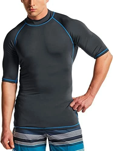 Best Pirce 🌟 TSLA Men's Rash Guard Swim 👚 Shirts, UPF 50+ Quick Dry Mid/Short Sleeve Swimming 👚 Shirt, UV/SPF Water Surf 👚 Shirts Swim Mid Sleeve Red & Black 🌟 - Image 8