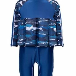 Budget 👏 Lemandii Long Sleeve Float Swim Suit For Kids Boys One-Piece With Adjustable Buoyancy Back Zippers Cropped Little Blue With 8 Removable Float ⭐