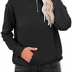 Coupon 🎁 SNKSDGM 👩 Women's Long Sleeve 1/4 Zipper Sweatshirts Casual Warm Lapel Zip Up Loose Pullover Tunic Tops With Pockets Activewear Qc1- Ze6-wine 🔥