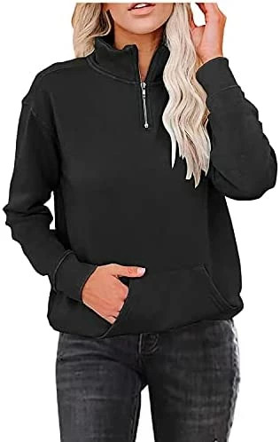 Coupon π SNKSDGM π© Women's Long Sleeve 1/4 Zipper Sweatshirts Casual Warm Lapel Zip Up Loose Pullover Tunic Tops With Pockets Activewear Qc1- Ze6-wine π₯