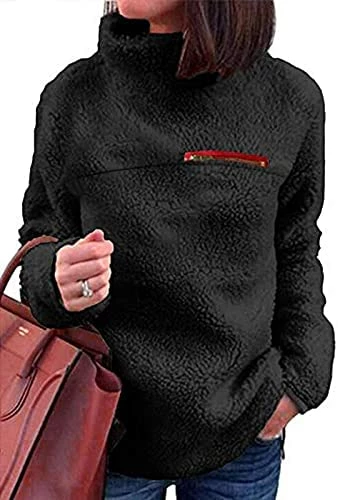 Coupon π SNKSDGM π© Women's Long Sleeve 1/4 Zipper Sweatshirts Casual Warm Lapel Zip Up Loose Pullover Tunic Tops With Pockets Activewear Qc1- Ze6-wine π₯ - Image 6