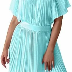 Best Pirce 👍 Crownhot 👩 Women Mini 👗 Dresses ☀️ Summer Sexy 👩 Women's Round Neck Pleated 👗 Dress Ruffle Sleeve Short 👗 Skirt Party Club White 🎉