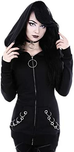 Deals ๐งจ Zip Up Hoodie For ๐ฉ Women Punk Gothic Clothes Vintage Sweatshirt Long Sleeve Black Tops Fall Loose Fit Cardigan ๐งฅ Coat 7-black โ๏ธ - Image 8