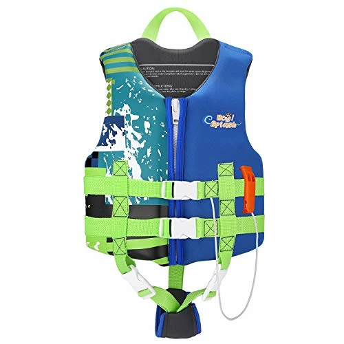 Best Pirce 🤩 Life Jacket For Kids, Child Size Watersports Swim Vest Flotation Device Trainer Vest With Survival Whistle, Easy On And Off, Suitable For 35-55 Lbs(Size M)/ 55-77 Lbs(Size L) Red + White Stri ⌛