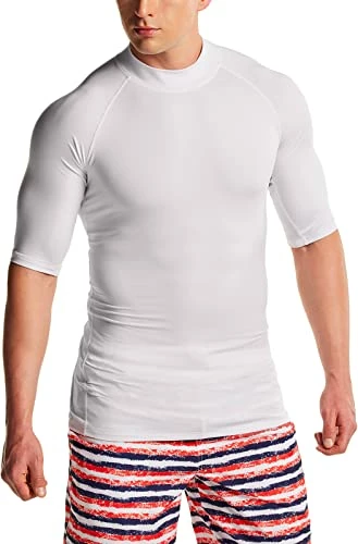 Best Pirce 🌟 TSLA Men's Rash Guard Swim 👚 Shirts, UPF 50+ Quick Dry Mid/Short Sleeve Swimming 👚 Shirt, UV/SPF Water Surf 👚 Shirts Swim Mid Sleeve Red & Black 🌟