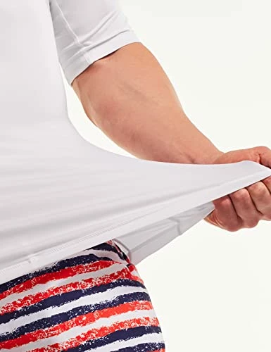 Best Pirce 🌟 TSLA Men's Rash Guard Swim 👚 Shirts, UPF 50+ Quick Dry Mid/Short Sleeve Swimming 👚 Shirt, UV/SPF Water Surf 👚 Shirts Swim Mid Sleeve Red & Black 🌟 - Image 5