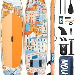 Cheapest ⌛ OUSA Inflatable Stand Up Paddle Boards, 11'x34''x6'' Ultra Wide SUP W/Shoulder Strap, 1600D 🎒 Backpack, 6 Extra D-Rings, All-Round Paddleboard W/Floatable Paddle, US Central Fin, 2-Action Pump, Leash ⭐