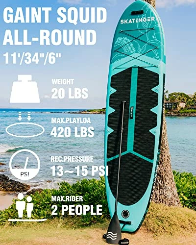 Best Sale ๐ Katinger Inflatable Stand Up Paddle Boards, 11'x34''x6'' SUP Paddleboard Inflatable, Yoga Stand Up Paddle Board W/1600D ๐ Backpack, 6 Extra D-Rings, Shoulder Strap, US Central Fin, 2-Action Pump ๐คฉ - Image 2