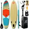 Best deal ❤️ Inflatable Stand Up Paddle Board 11'x33''x6''W Premium SUP Accessories, 🎒 Backpack, Wide Stance, Surf Control, Non-Slip Deck, Leash, Paddle And Pump, Classic Wood 🛒