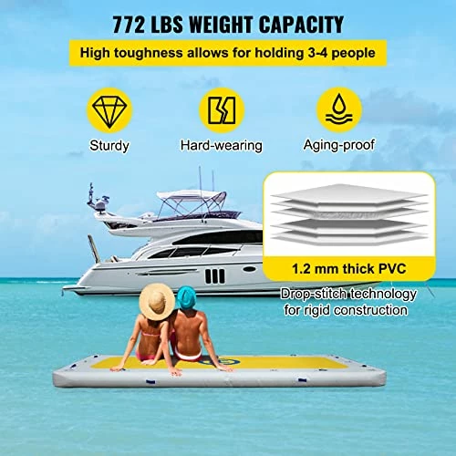 New ๐ Inflatable Dock Floating Platform, 2-4 Person Capacity, 6 Inches Thick, Swim Dock With Hand Pump, Electric Air Pump & Storage Bag, Drop Stitch PVC Non-Slip Raft For Pool Beach Ocean ๐ - Image 3