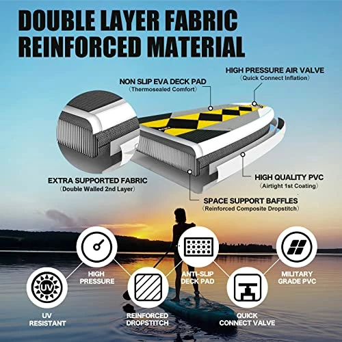 Budget ❤️ Inflatable Stand Up Paddle Board, 10'6''/11' SUP W/Accessories 🎒 Backpack, Adj Paddle, Double Action Pump, Waterproof Bag, Leash, Non-Slip Deck Beginner/Intermediate ISUP For Adults & Youth ✔️