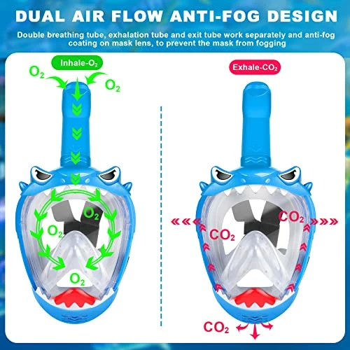 Buy 👍 Full Face Snorkel Mask For Kids, Kids Snorkeling Set 180 Degree Panoramic View, Safe Anti-Leak Anti-Fog, Foldable Dry Top Snorkeling Gear For Kids Adult G 😀 - Image 4