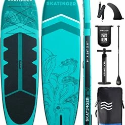 Best Sale 🛒 Katinger Inflatable Stand Up Paddle Boards, 11'x34''x6'' SUP Paddleboard Inflatable, Yoga Stand Up Paddle Board W/1600D 🎒 Backpack, 6 Extra D-Rings, Shoulder Strap, US Central Fin, 2-Action Pump 🤩