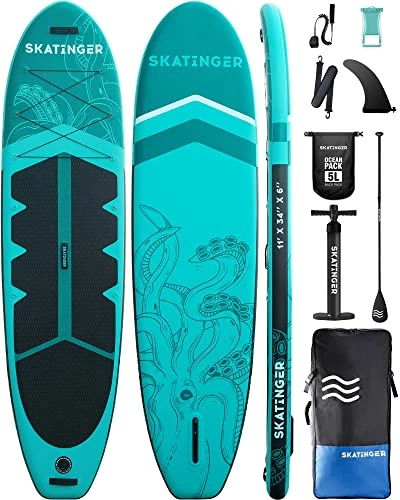 Best Sale ๐ Katinger Inflatable Stand Up Paddle Boards, 11'x34''x6'' SUP Paddleboard Inflatable, Yoga Stand Up Paddle Board W/1600D ๐ Backpack, 6 Extra D-Rings, Shoulder Strap, US Central Fin, 2-Action Pump ๐คฉ