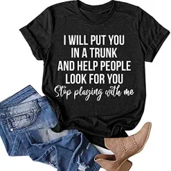 Hot Sale ✨ Women's T 👚 Shirts ☀️ Summer Tops Funny Letters Cute Print Graphic Tee Casual Loose Fit Short Sleeve Holiday T 👚 Shirt Blouse Baodan-a388-black 🛒