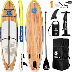 Coupon 👏 Inflatable Stand Up Paddle Board, 10'6''/11' SUP W/Accessories 🎒 Backpack, Adj Paddle, Double Action Pump, Waterproof Bag, Leash, Non-Slip Deck Beginner/Intermediate ISUP For Adults & Youth 🥰