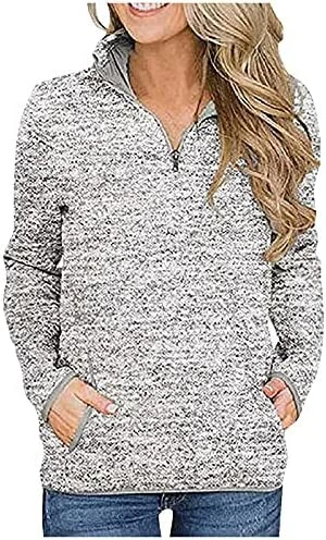 Coupon π SNKSDGM π© Women's Long Sleeve 1/4 Zipper Sweatshirts Casual Warm Lapel Zip Up Loose Pullover Tunic Tops With Pockets Activewear Qc1- Ze6-wine π₯ - Image 12