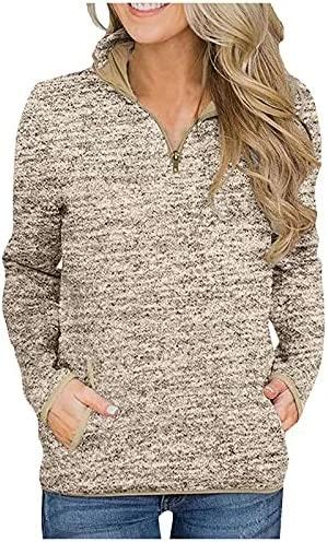 Coupon π SNKSDGM π© Women's Long Sleeve 1/4 Zipper Sweatshirts Casual Warm Lapel Zip Up Loose Pullover Tunic Tops With Pockets Activewear Qc1- Ze6-wine π₯ - Image 13