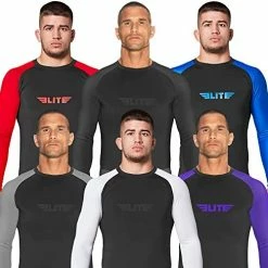 Coupon 😍 Elite Sports Jiu Jitsu BJJ Rash Guard Men’s Bjj No GI MMA Ranked Full Sleeve Compression Rash Guards Blue 💯