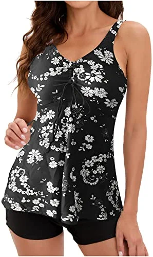 New 🛒 Tankini 🩱 Swimsuits For 👩 Women Two Piece Tummy Control Bathing Suits Floral Print Tank Top With Boyshorts 🌞 Summer Swimming Suits 04# Red 💯 - Image 5